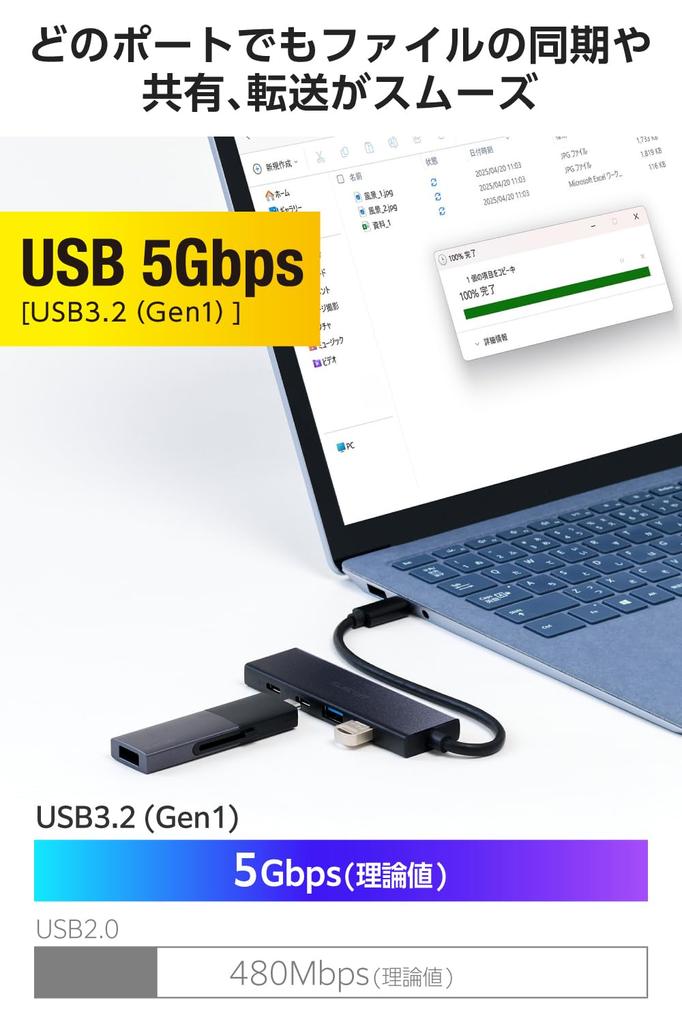 ELECOM USB Hub 5Gbps x 2 x 2 USB PD 100W Compatible Bus Power 4 Ports Black USB-C USB-A Type-C U3HC-H041PBK