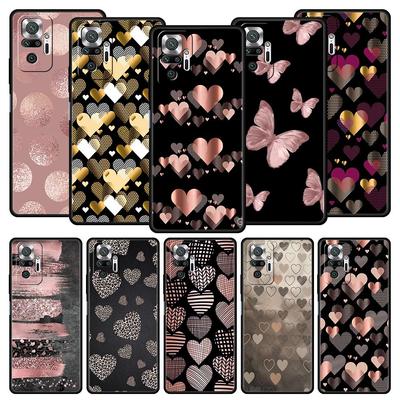 Phone Case For Xiaomi Redmi Note 14 13 12 5G 11 10 Pro Plus 4G 9S 9 14C 13C 12C 10C 9C 9A Cover Gold Pink Rose Glitter Hearts