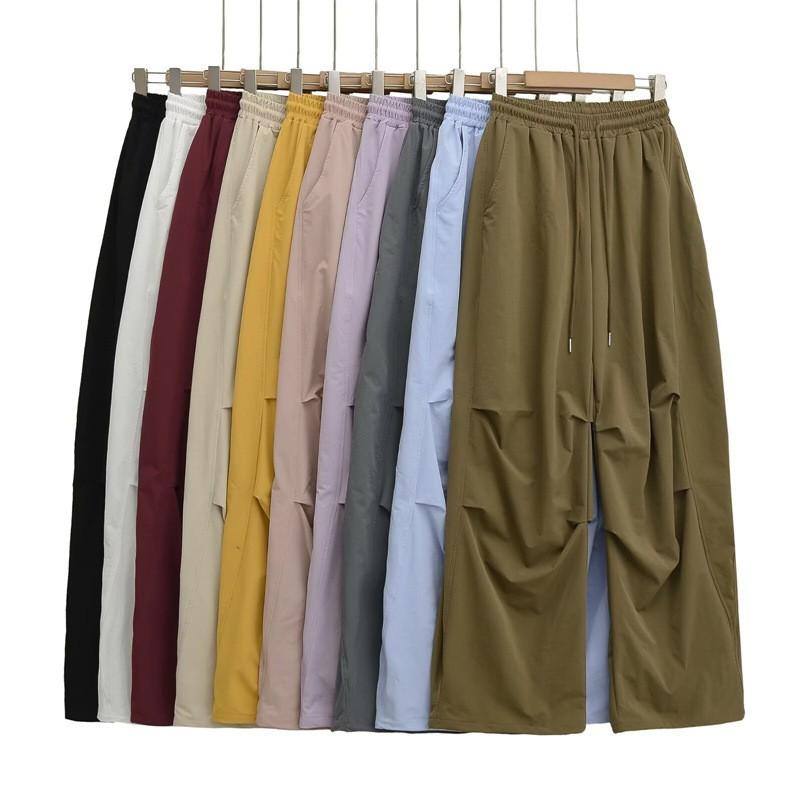American Hip Hop Style Cargo Pants Loose Fit Wide Leg Drawstring Waist Casual Dance Sports Trousers Women