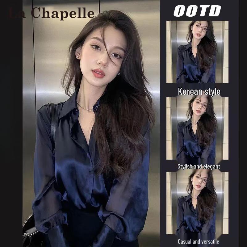 La Chapelle Women s Old Money Style Satin Long Sleeve Shirt S