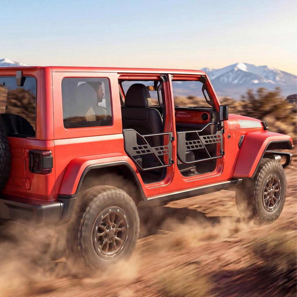 Jeep Tube Doors, 4-Door, Compatible with 2007-2018 Jeep Wrangler JK JKU Unlimited, Steel Off Road Front & Rear Tubular Half Doors with DOT Certified