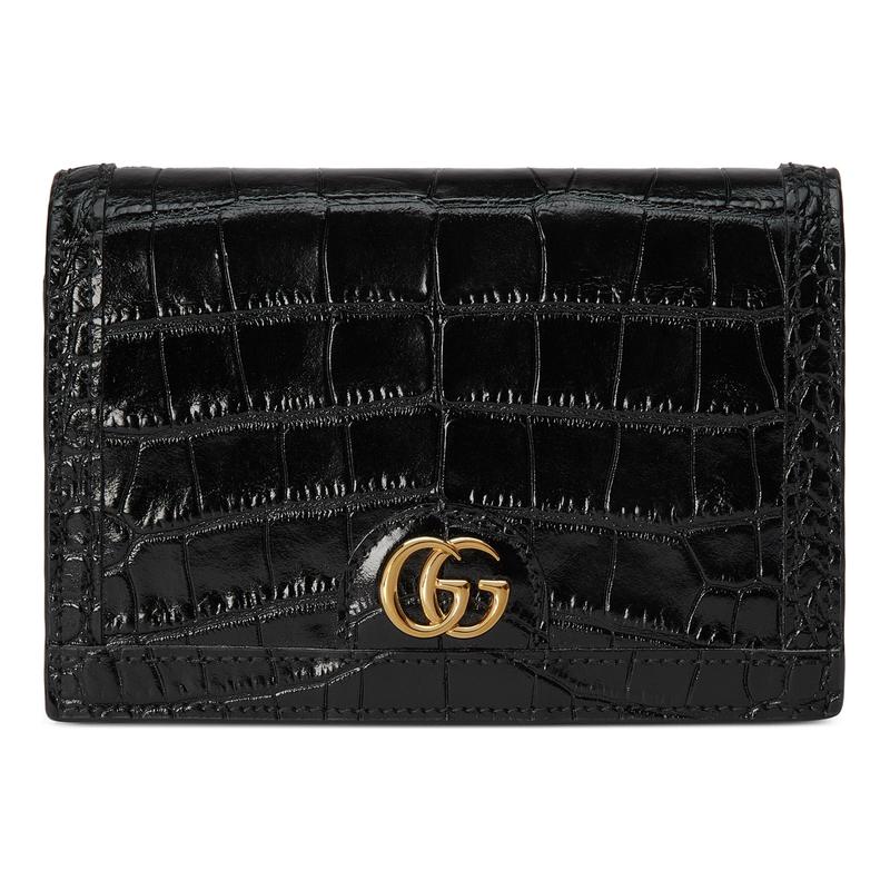 Gucci Gold tone double G accessories lion head pattern crocodile leather playing card set storage bag men and women same style couple model black
