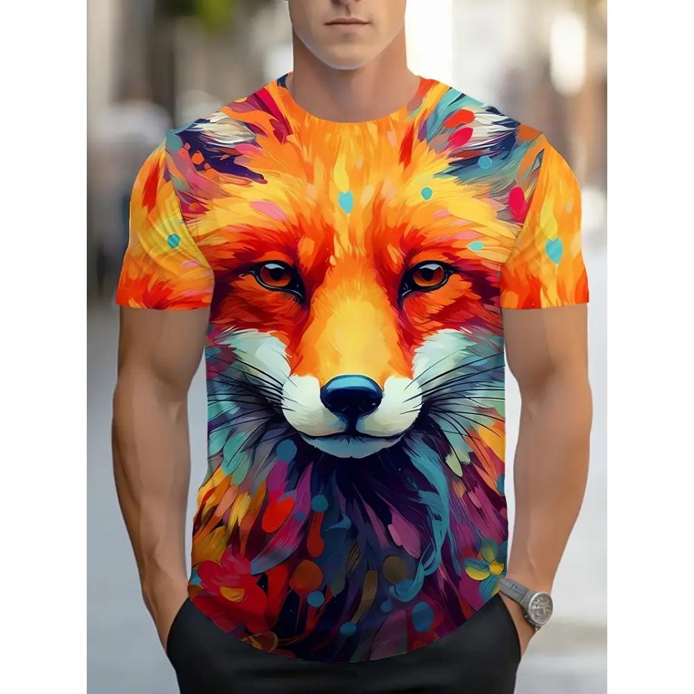 Novelty Fox Graphic 3D Printed Men T-Shirts Hip Hop Personality Round Neck Tees Short Sleeve Tops Harajuku Y2k Men Kids Clothing