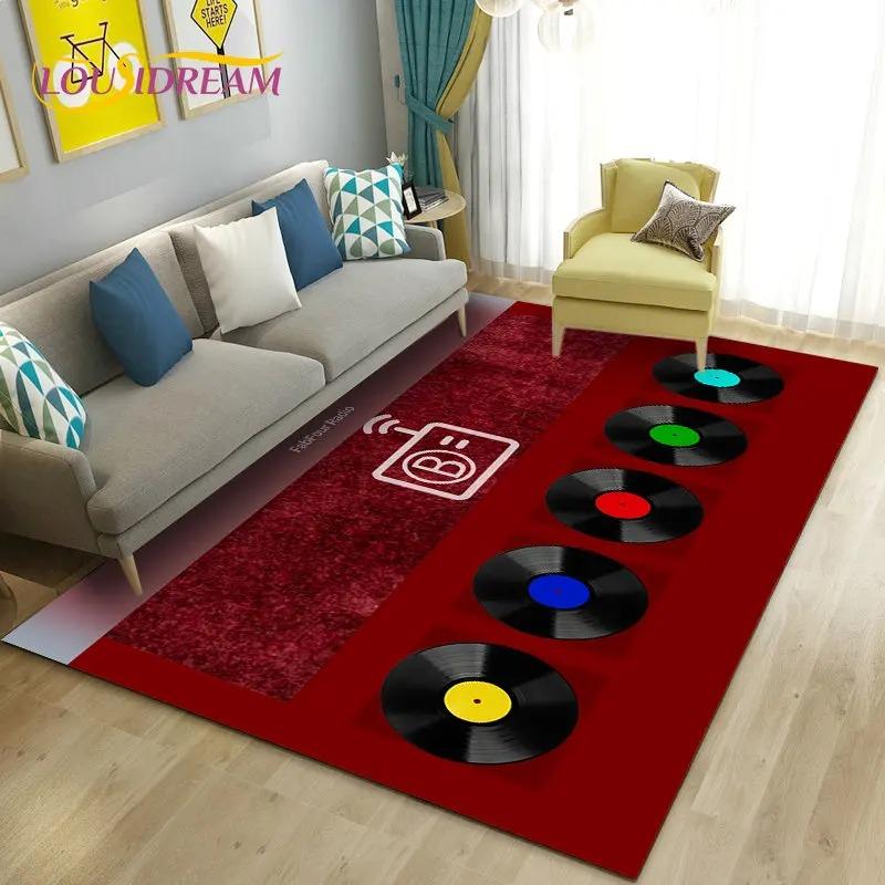 3D Classical Music Vintage Vinyl Record Area Rug Carpet Rug for Living Room Bedroom Sofa Decoration Kid Play Non-slip Floor Mat