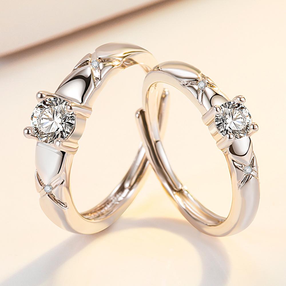 2Pcs 925 Silver Couples Ring Sets Light Polishing Simple Ring for Woman Man Classic Wedding Fine Jewelry Circle