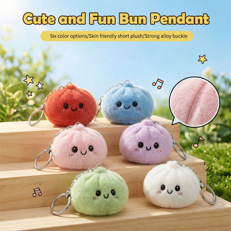 Cute Steamed Bun Shaped Squishy Plush Keychain Stress Relief Bag Pendant Small Gift