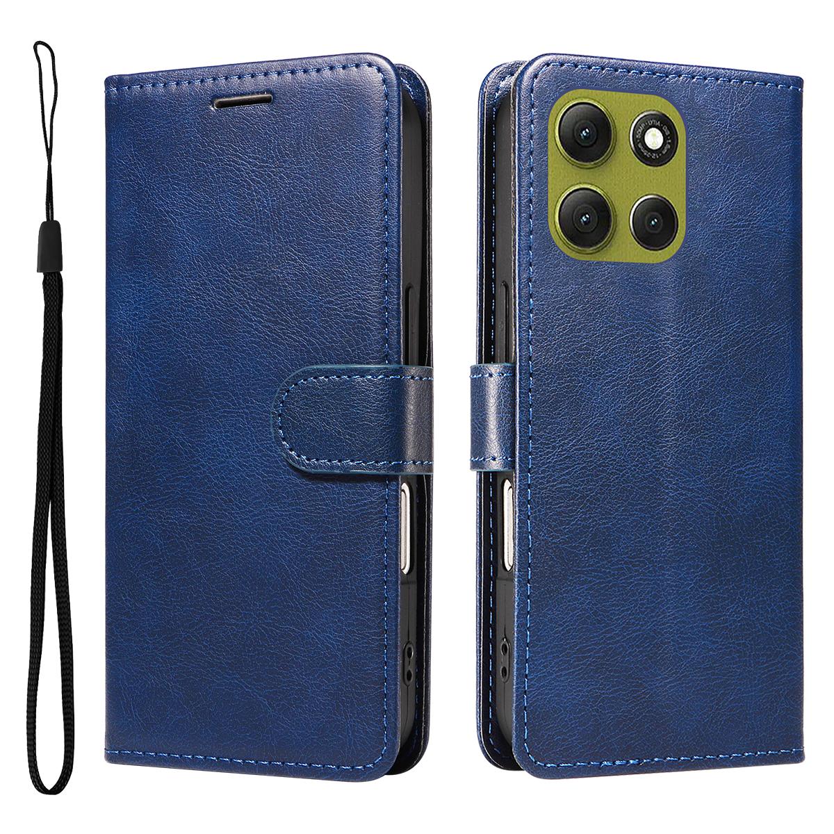 

For Motorola Moto G86 5G/G86 Power 5G Leather Wallet Case with Strap Solid Color Phone Stand Cover Blue