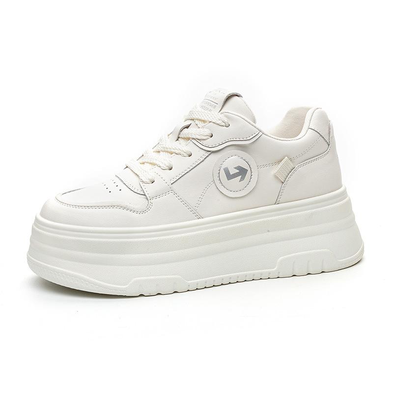 2025 spring and autumn new thick-soled inner height increase leather thickened little white shoes women's versatile sports muffin shoes casual shoes 3