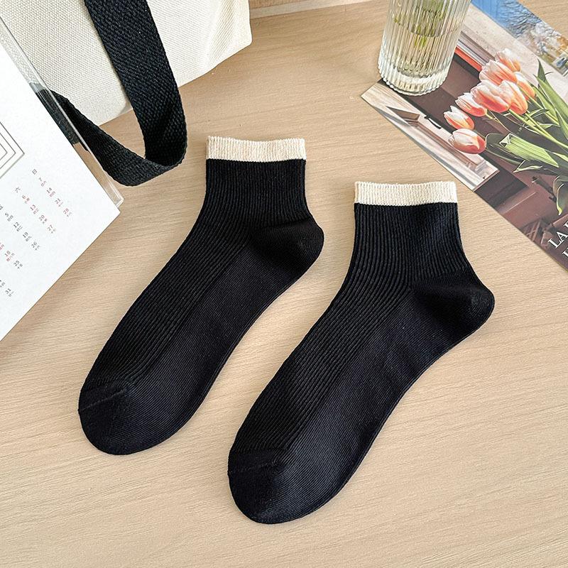 

Female Spring Summer New Style Trend All Build Comfortable Vertical Double Needle Mouth Color Short Tube Cotton Socks 1 pair чёрный