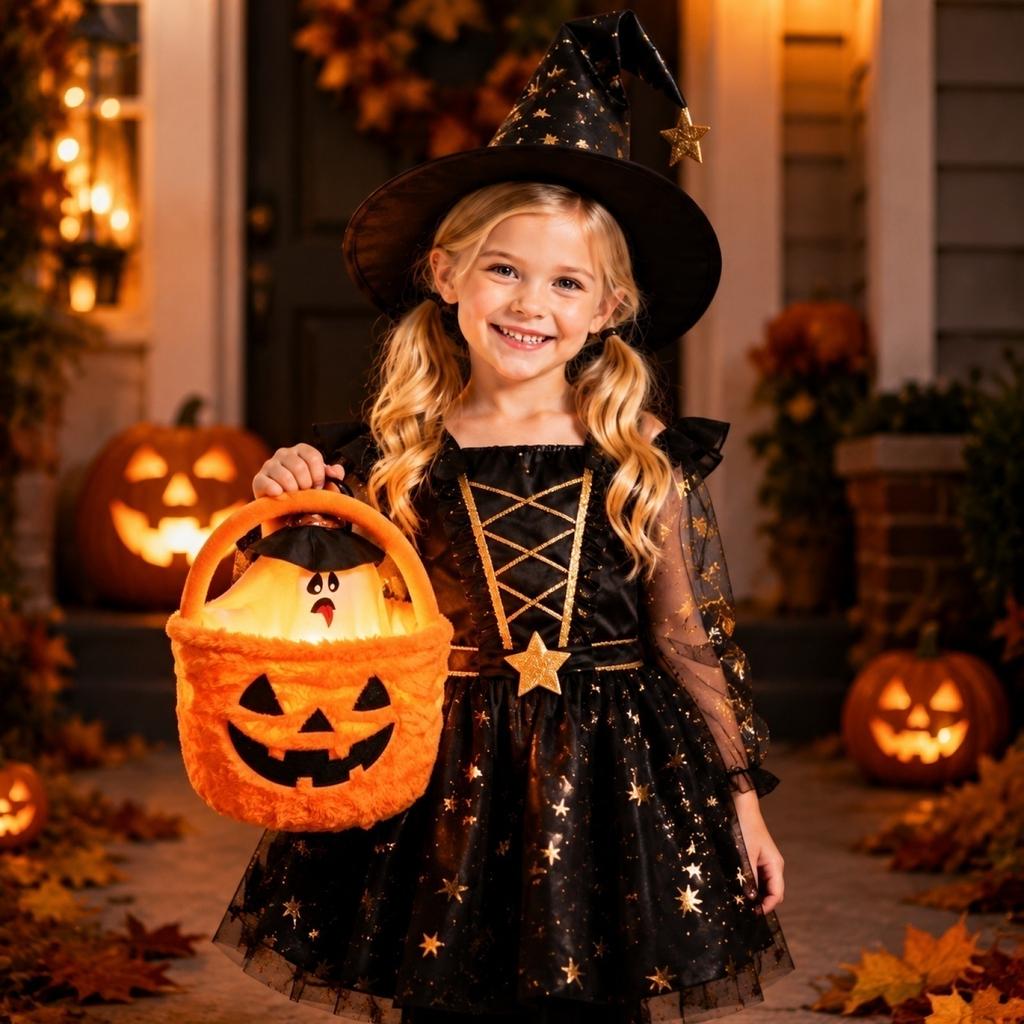 Halloween Glowing Pumpkin - Plush Candy Bag with Handle, Light Up or Decorations, Novelty Gift for Kids and Adults