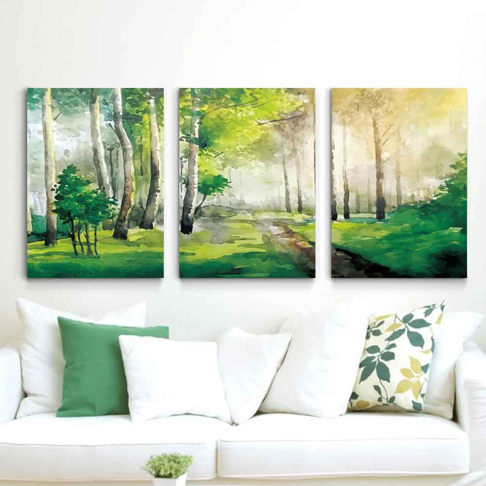 Nordic Landscape Oil Painting Green Forest Nature Art Canvas Painting Living Room Corridor Office Home Decoration Mural No Frame