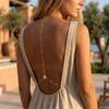 Summer Dainty Single Layer Round Pearl Body Chain Back Necklace for Women Minimalist Faux Pearl Gold Chain Open Back Jewelry