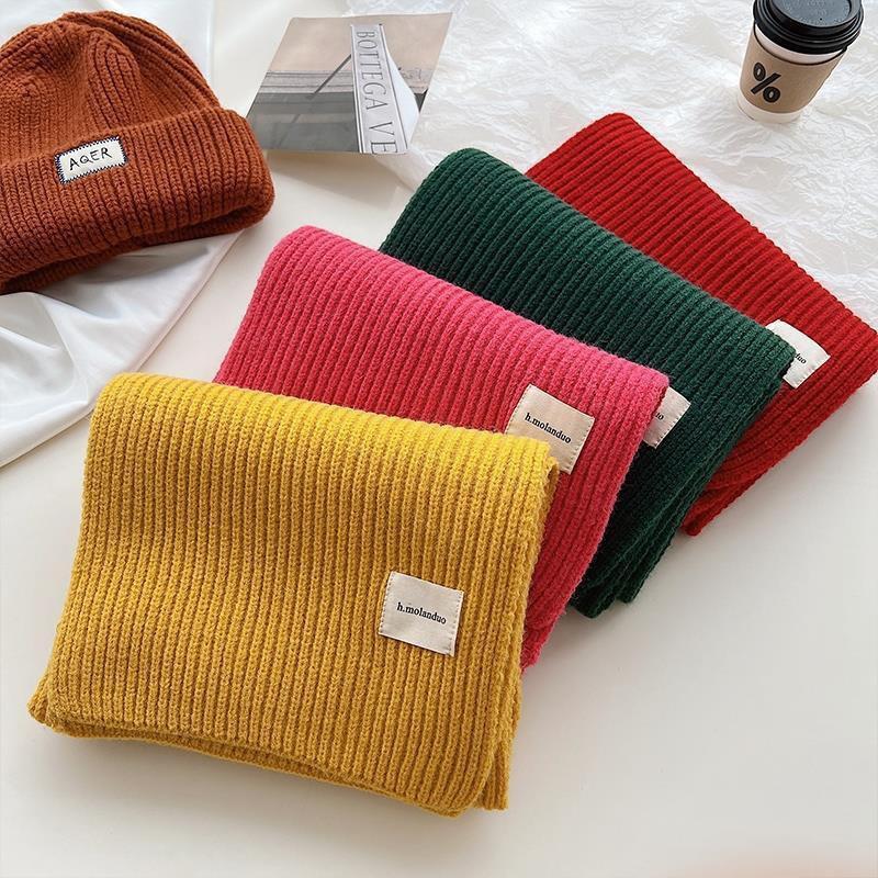 New All-match Soft Arctic Velvet Scarf for Female Students in Winter Thickened Red Warm Knitted Couple Scarf