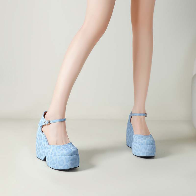 Krazing Pot Polyurethane Spring Autumn Size 43 Women Platform Super High Heels Women Round Toe Waterproof Prints Leather Pumps