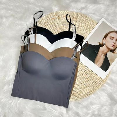 Women's Ice Silk Fixed Cup Latex Pad Outer Wear Camisole Slim Comfortable Underwear