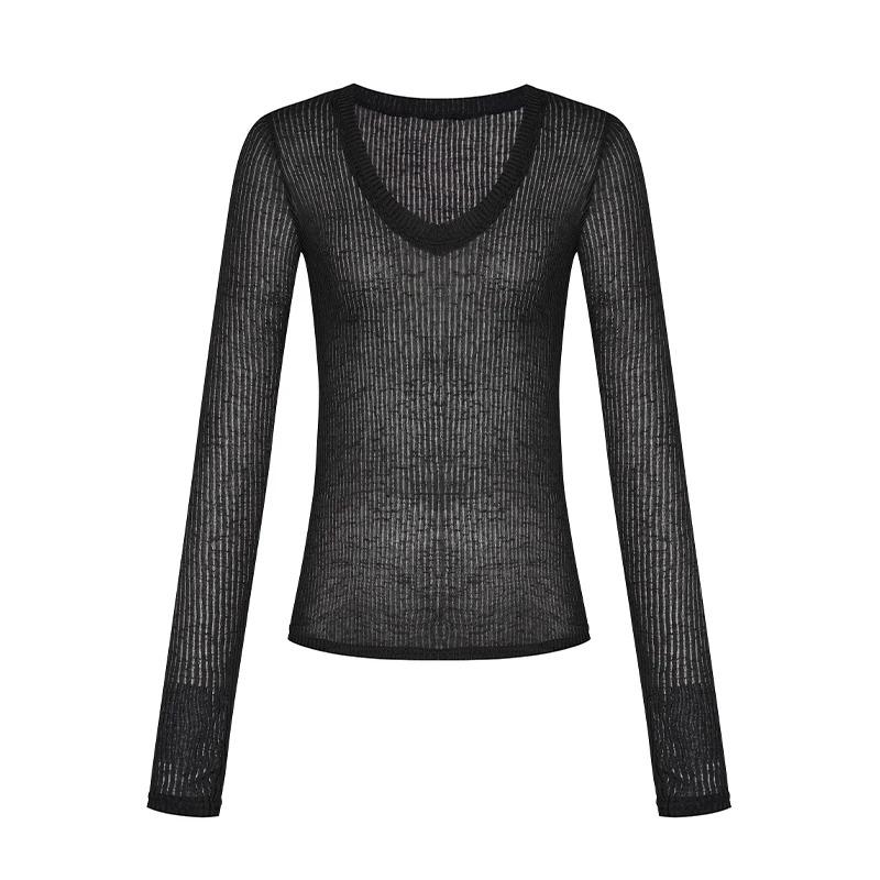 

Розовая нежная трикотажная рубашка с V-образным вырезом, женская летняя облегающая рубашка для похудения, с длинным рукавом, тонкая, слегка прозрачная... XL чёрный