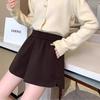 Women's Elastic High Waist Woolen A-Line Casual Shorts, Loose Fit, Autumn/Winter, Black.