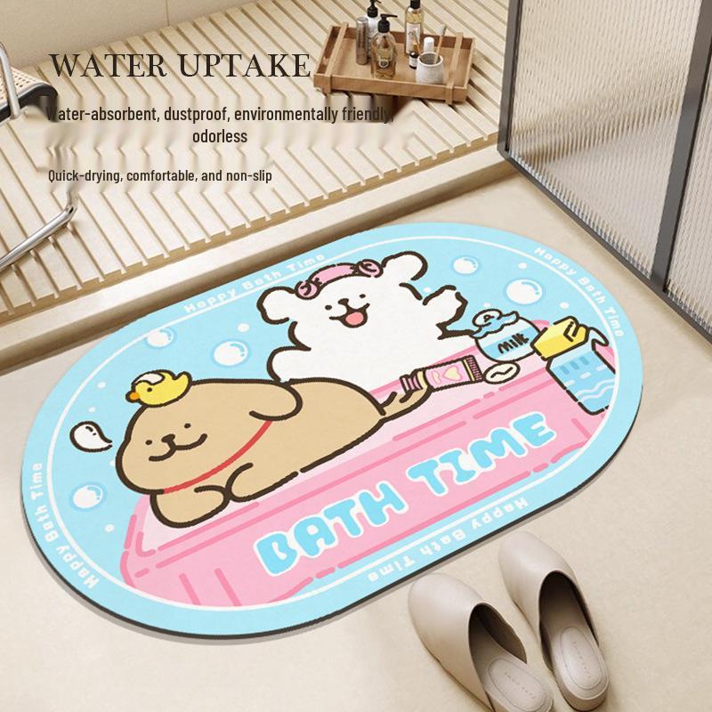 Cartoon Cute Non-Slip Diatom Mud Floor Mat - Quick Dry Water-Absorbent Bathroom & Toilet Door Mat