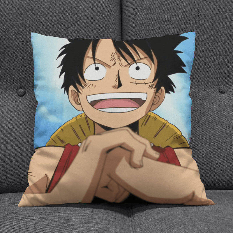 Anime Op Luffy Pillow Cover, Cute Chibi Smile Print Cushion Cover, Polyester Throw Pillow Case For Sofa Bedroom Car, Home Decor