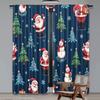 2pcs 2D flat printing Christmas Window Curtains Blue Cartoon Santa Claus Fabric Without Electricity Birthday Party Perfect for