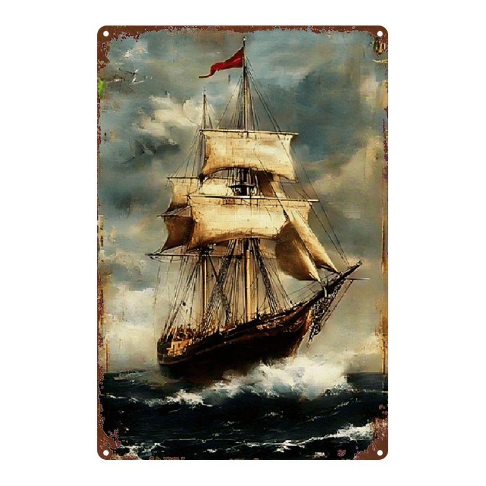 Vintage Nautical Metal Wall Art, Old Sailing Ship Pirate Decor, Home Wall Decor