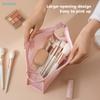 Mesh Makeup Bag - 1pcs Transparent Cosmetic Organizer with Handle, Travel Toiletry Storage Pouch