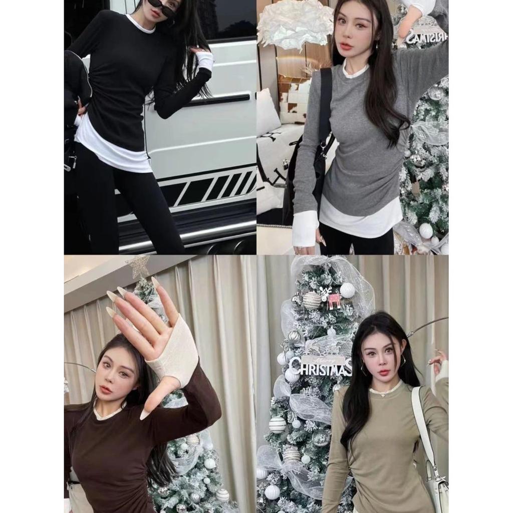 Women's 2025 Autumn/Winter Slim-Fit Color-Block Thermal Long-Sleeve T-Shirt