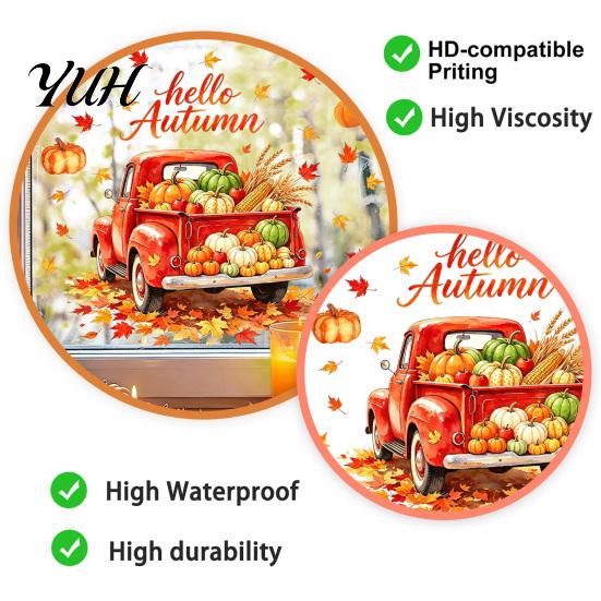 Fall Festival Background Autumn Harvest Window Clings, Decorative Static Glass Sticker for Thanksgiving Home Shop Removable Stickers Decor, PVC Maple