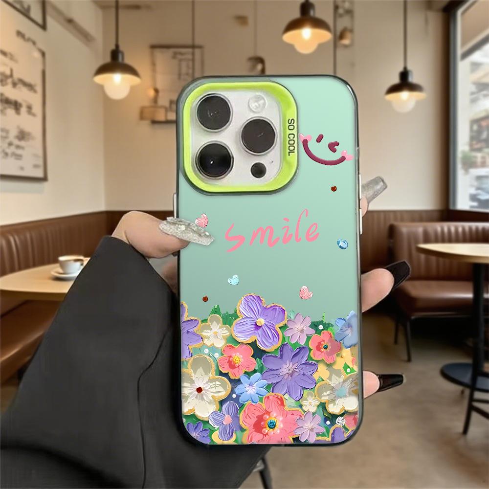 Smile with Colorful Flowers Hard Phone Case for Iphone 16 15 14 13 12 11 Pro Max Mini Shockproof Anti-Scratch Protective Cover
