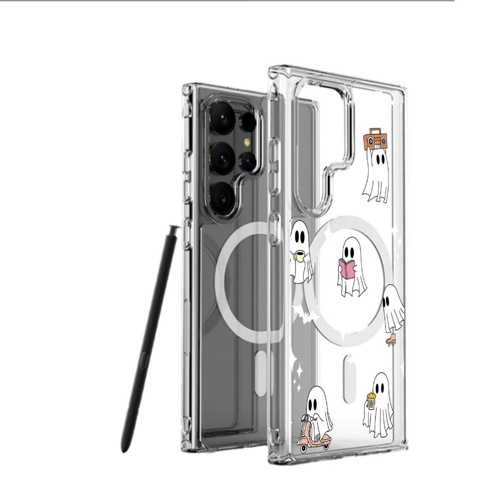 Cartoon Ghost Magnetic Transparent Full Coverage Case for iPhone 15/16/17 Pro Max