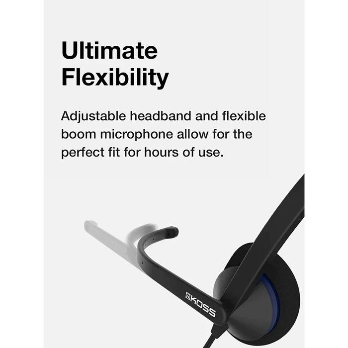 Casque d'Écoute Filaire avec Microphone Anti-bruit pour Bureau Vidéoconférence KOSS CS200i Noir 94324