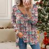 T-shirt da Donna Autunno Natale Stampate Manica Lunga Larghe Scollo a V Taglie Forti Maglietta Top Blusa Comoda