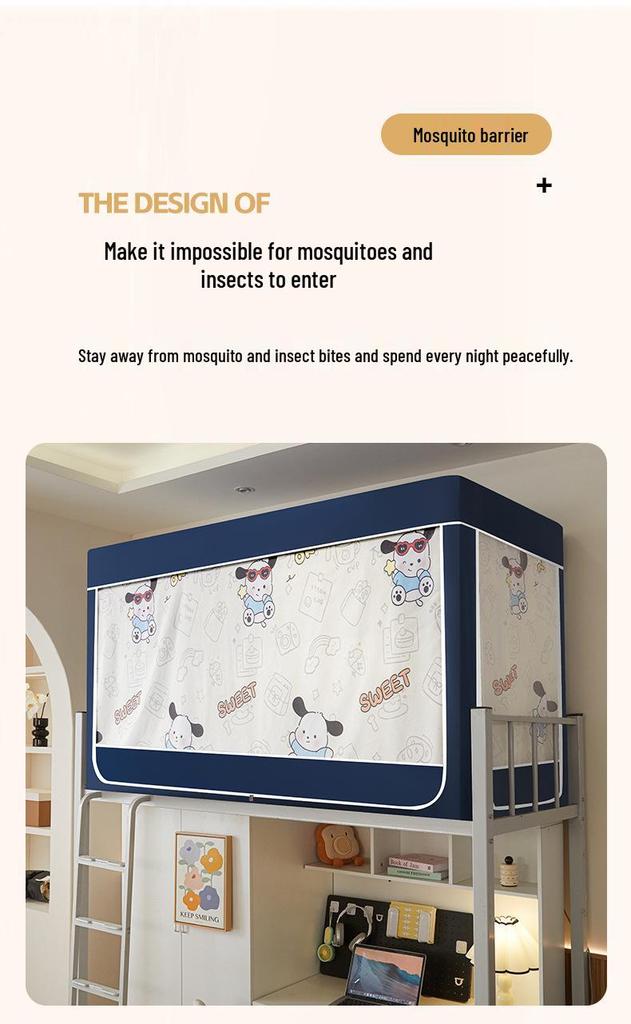 2026 Summer Dustproof Blackout Bed Curtain & Mosquito Net for Dorm Bunks
