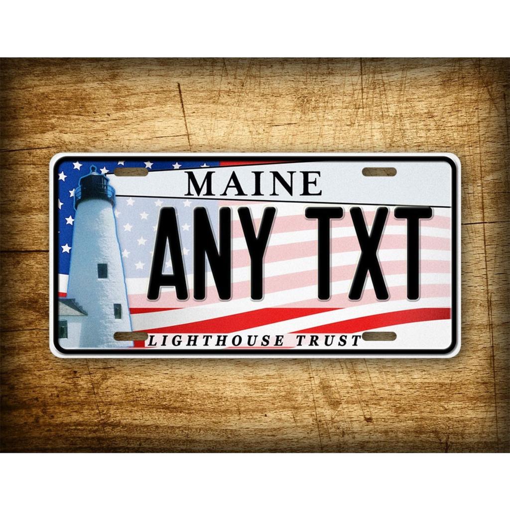 6x12 Inch Custom Aluminum License Plate, Personalized Text Maine Lighthouse Design, Metal Tin Sign for Vehicle, Wall Decor