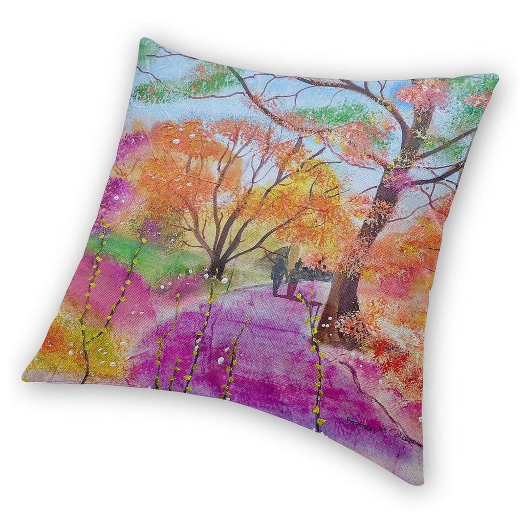 Woodland Walk Square Pillowcase Polyester Linen Velvet Creative Zip Decorative Throw Pillow Case Room Cushion Cover