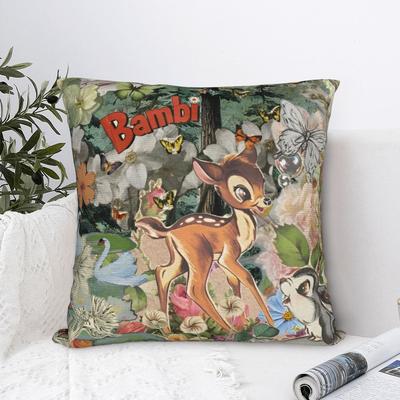 Retro Bambi Square Pillowcases Polyester Seat Cartoon  Cushion Case Cool Home Decoration Pillow Cover 45*45