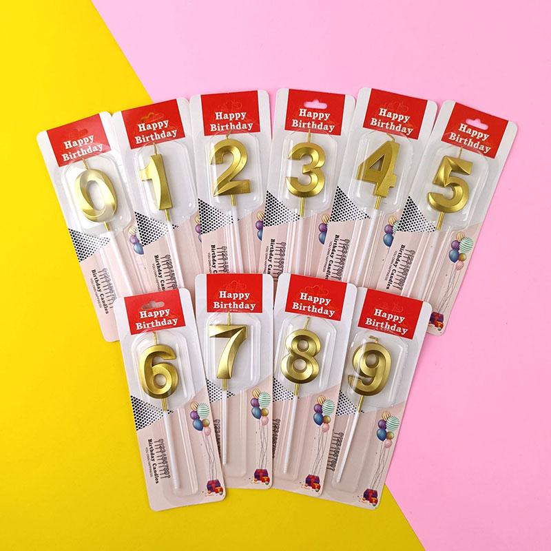 50pcs/lot Wholesale Gilding Number 0-9 Sweet Birthday Cake Candles Bulk Sales Cakes Decorating Supplies for Home Decor