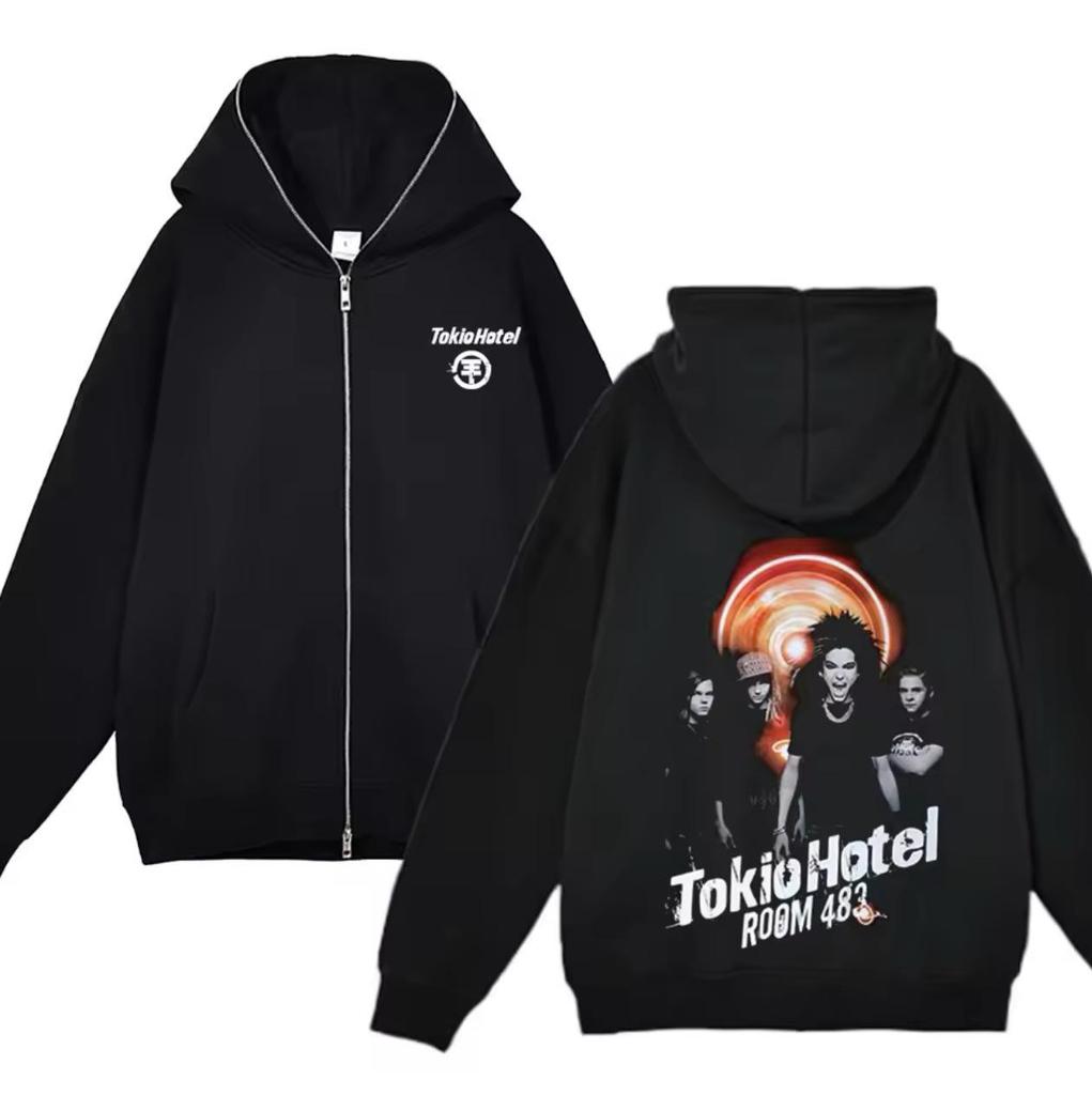 Tokio Hotel Bill Kaulitz Banda de Rock Y2K Jaqueta com Capuz e Zíper Completo