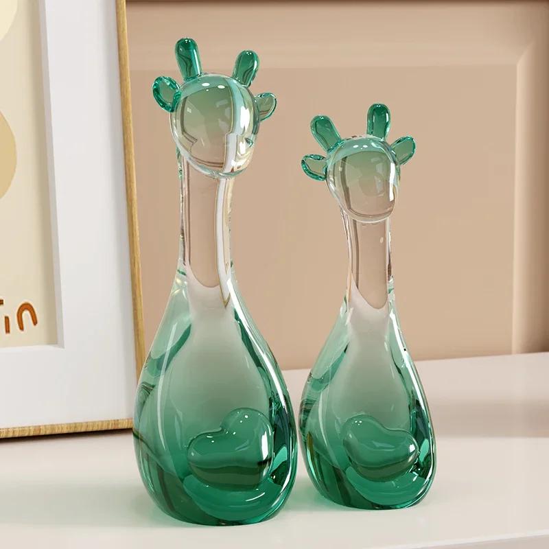 Creative Cute Transparent Giraffe Animal Sculpture Modern Home Living Room Wine Cabinet Table Decoration Accessories Craft Gifts