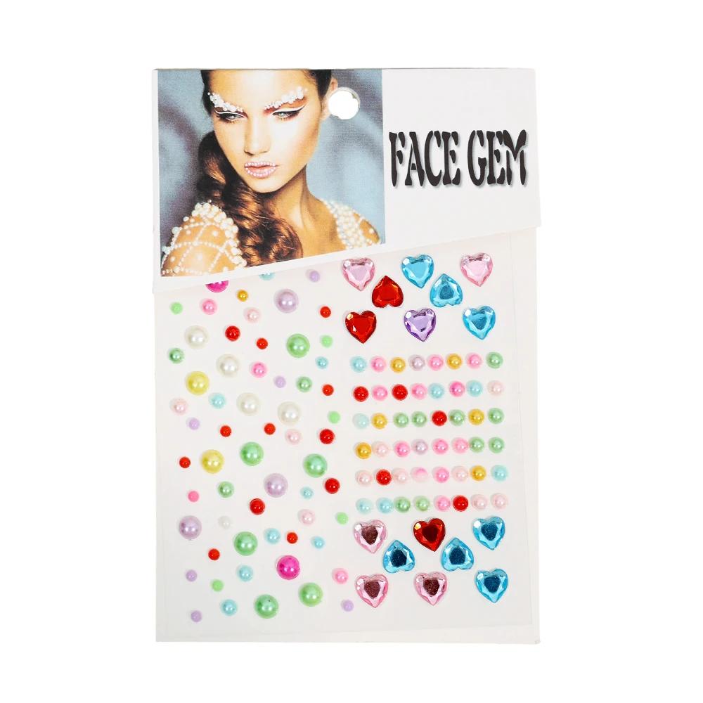

Pearl Heart Rhinestone Sticker 3D Crystal Gemstone Eyeliner Eyeshadow Tattoo Face Party Festival Makeup DIY Decoration Stickers