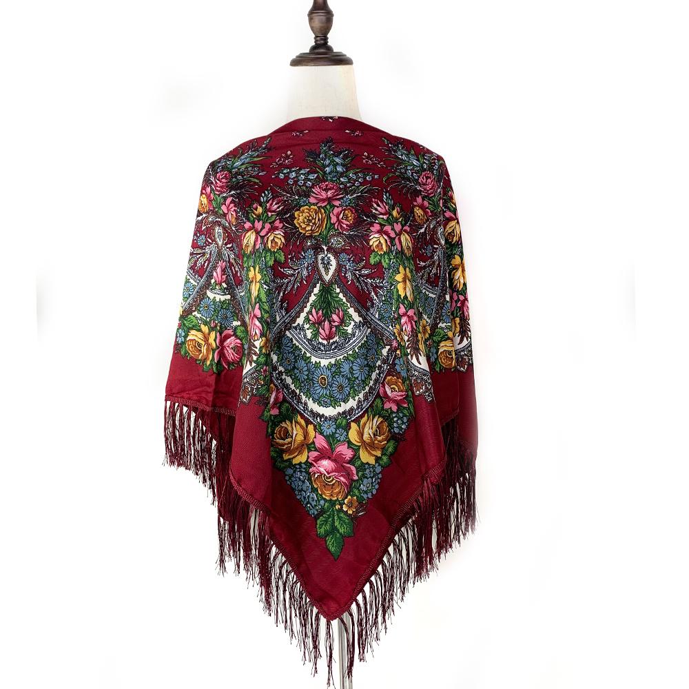Luxury Floral Print Russian Scarf Women Retro Fringed Square Bandana Scarves Ukrainian Shawl Babushka Handkerchief Head Wraps