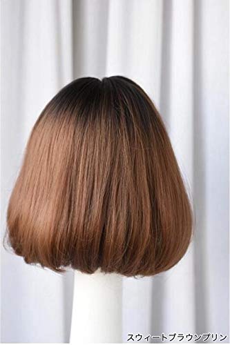 Brooklyn Wig with Bangs, 3D Gradient Hairstyle, Nape, Volume, Curly, Straight, Whorl, Heat Resistant, Natural Volume (Sweet Brown Pudding)