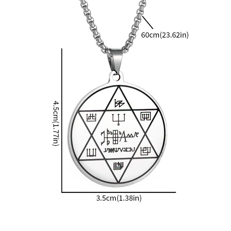 Retro European and American Sacred Geometric Solomon Hexagram Key Necklace Stainless Steel Round Necklace