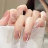 24Pcs Cute Short Square Press On Nails Cat Eye Glitter Diamond Full Cover Artificial Nail Tips For Girls