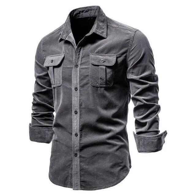 Herrenhemden Einreihig Herrenhemden Business Casual Mode Uni Kord Formschlüssig Klassische Hemden