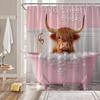 Funny Highland Cow Shower Curtain Pink Brown Farm Animal Cute Cow Bathing In Bathtub Creative Bathroom Fabric Curtain With Hooks