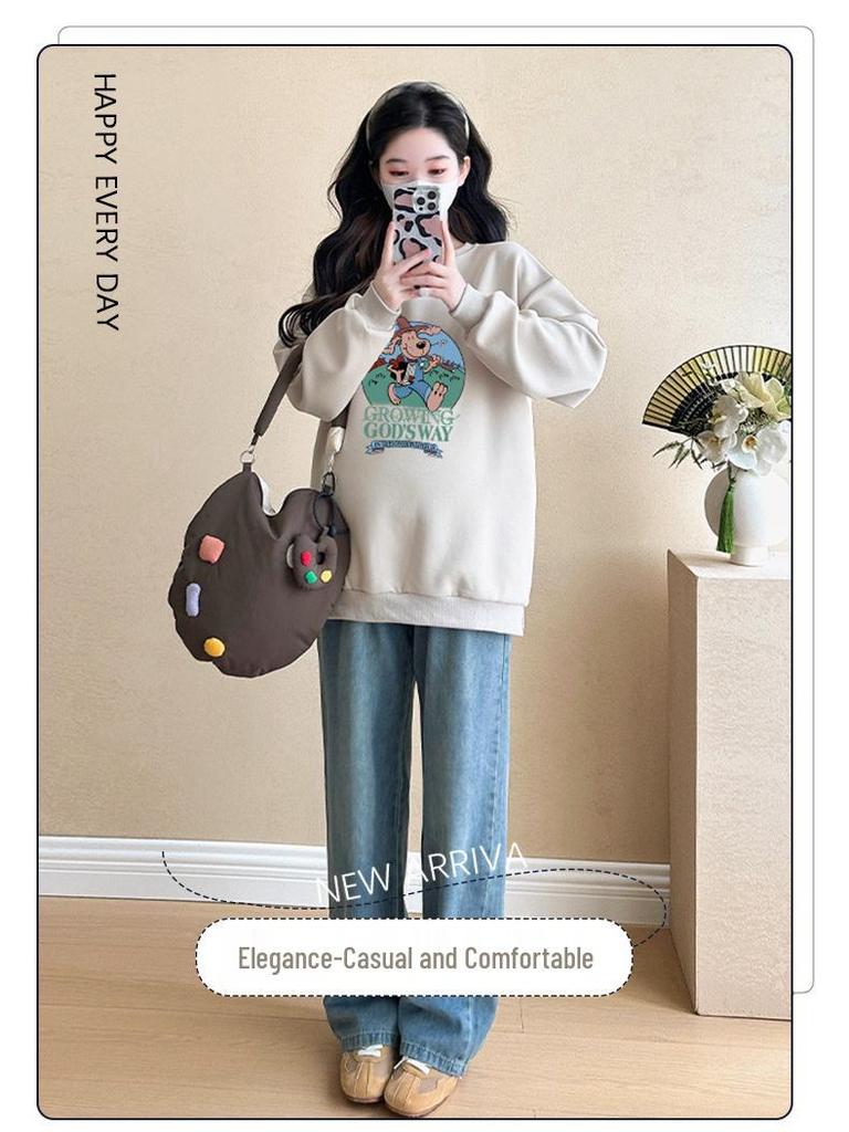 Umstandsmode 2025 Herbst/Winter Fashion Bauchbedeckendes Sweatshirt & Jeans Zweiteiler