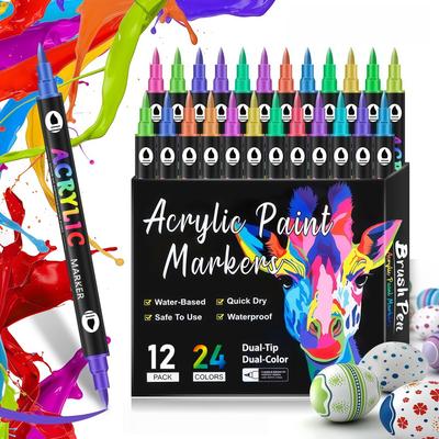 Acrylic 24 12 Suitable for and Ideal for DIY and Handmade Suitable for Children and Perfect for Art and Markers, Double-Ended, Two-Tone, Colors, Pens,