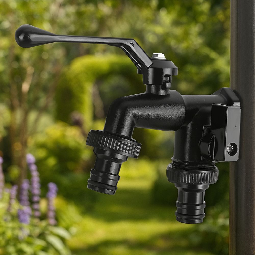 1/2 Inch Inlet Garden Faucet Black Paint Bibcock Rust-Proof Double Outlet Faucet  Outdoor Garden