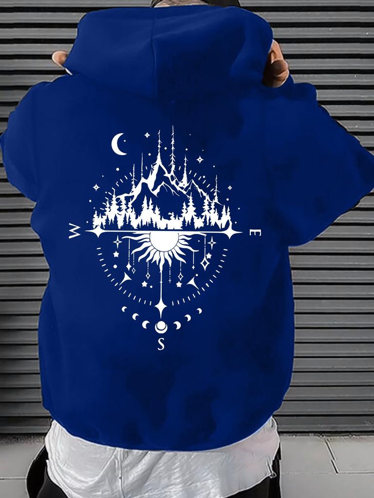 Street camping wind forest star theme printed hoodie mountain view moon phase oversize couple sweater